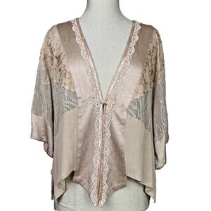 Vtg Spencer Alexis Kimono Topper Womens 10 Beige Lace Patchwork Romantic Fairy